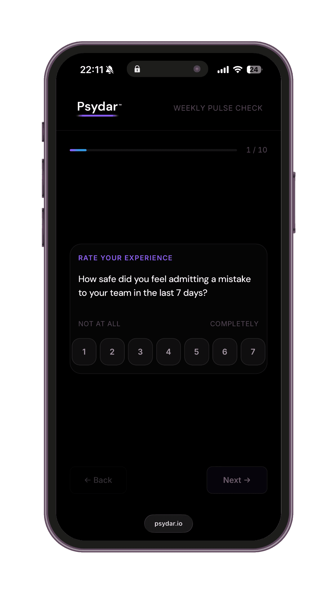 Psydar mobile survey session